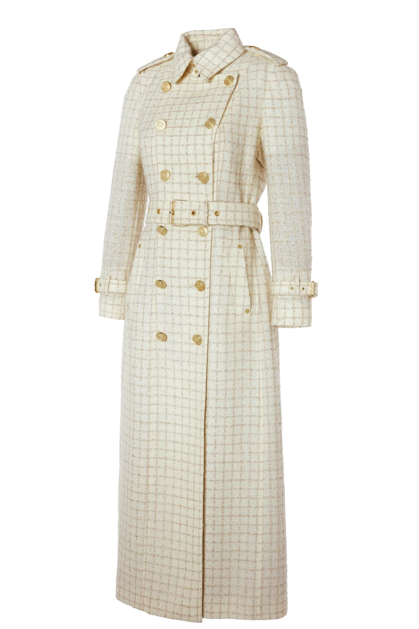 Full Length Marlborough Trench Coat (Ivory Sparkle Tweed)