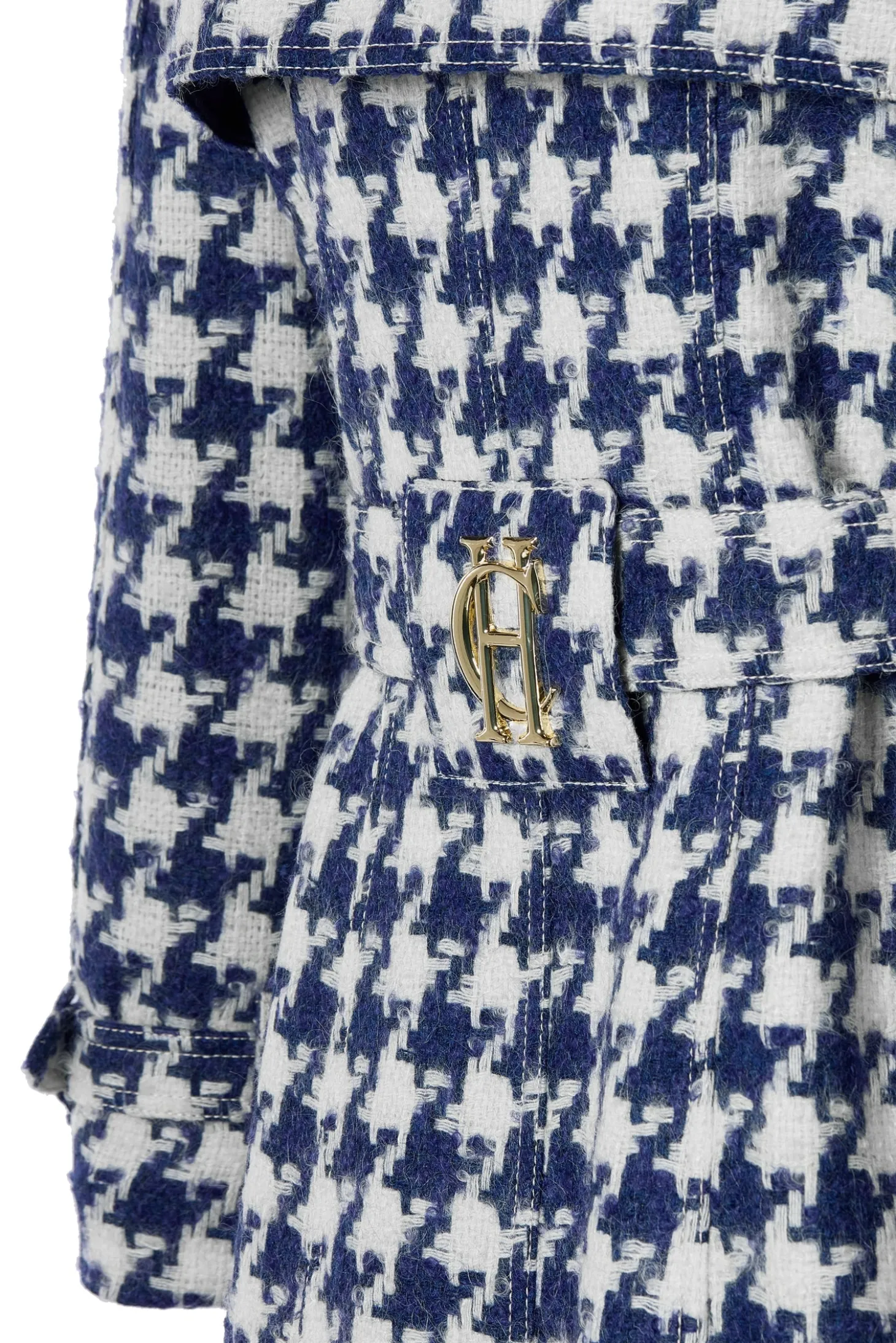 Full Length Marlborough Trench Coat (Large Scale Navy Houndstooth)