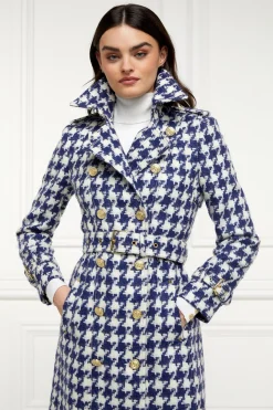 Full Length Marlborough Trench Coat (Large Scale Navy Houndstooth)
