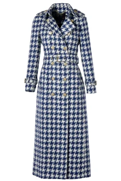 Full Length Marlborough Trench Coat (Large Scale Navy Houndstooth)