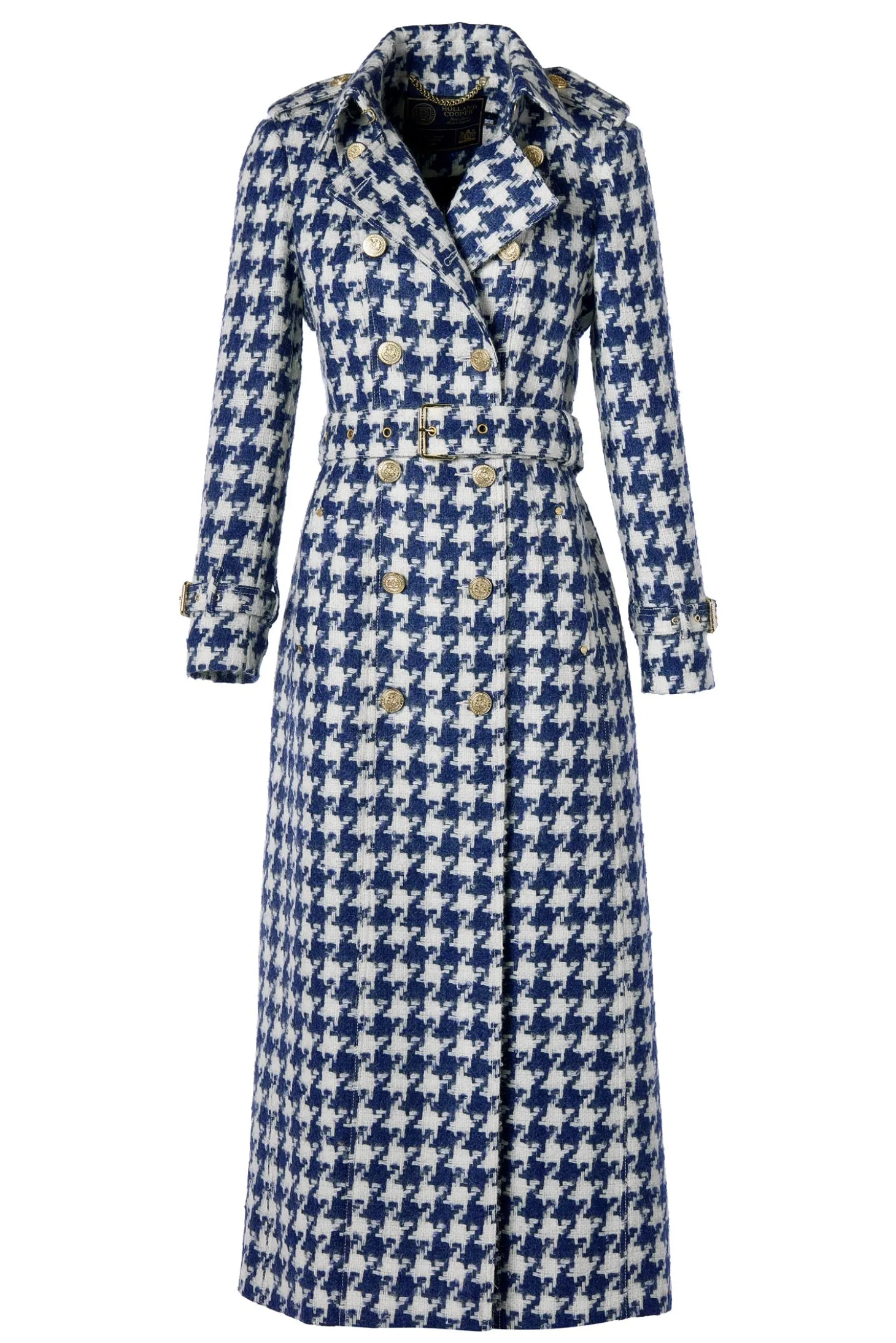 Full Length Marlborough Trench Coat (Large Scale Navy Houndstooth)