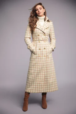 Full Length Marlborough Trench Coat (Camel Houndstooth)