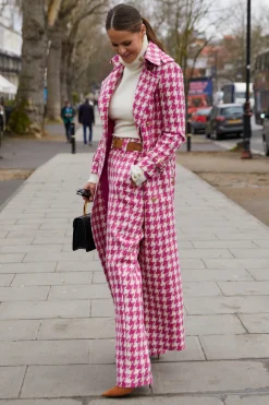 Full Length Marlborough Trench Coat (Hot Pink Large Scale Houndstooth)