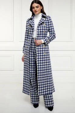 Full Length Marlborough Trench Coat (Large Scale Navy Houndstooth)