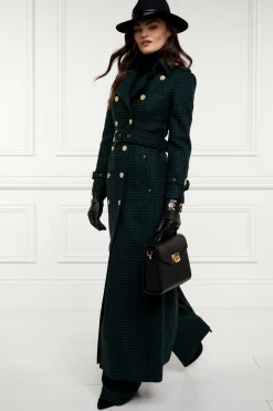 Full Length Marlborough Trench Coat (Emerald Houndstooth)