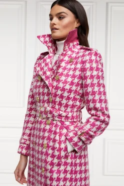 Full Length Marlborough Trench Coat (Hot Pink Large Scale Houndstooth)