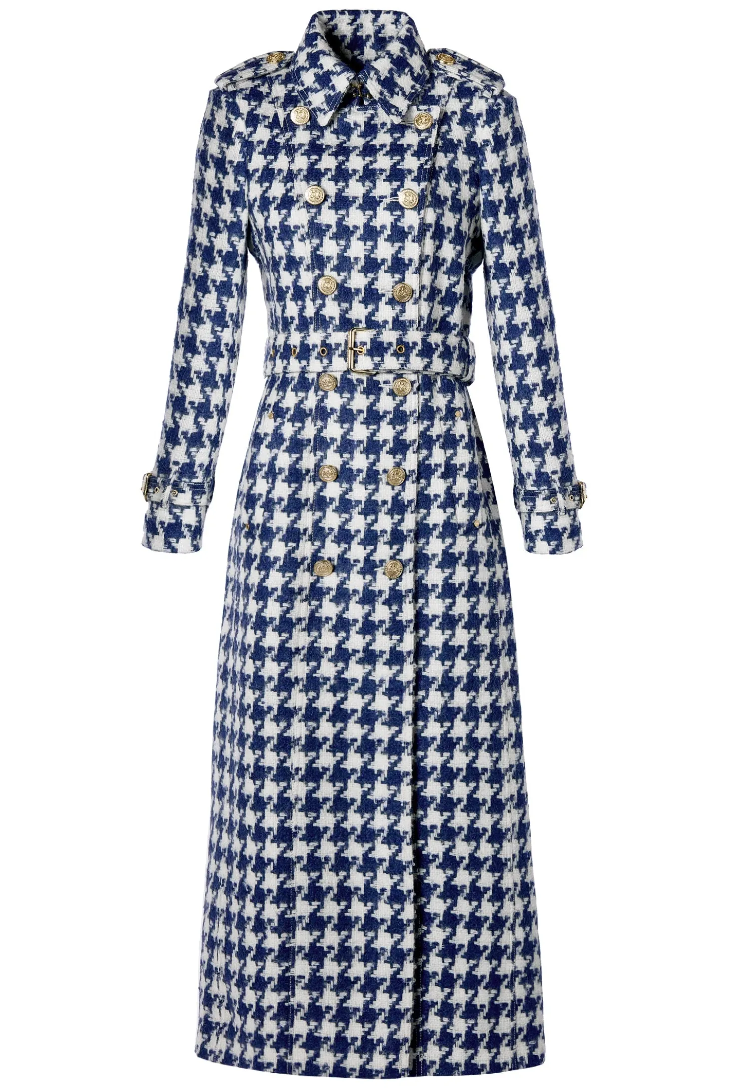 Full Length Marlborough Trench Coat (Large Scale Navy Houndstooth)