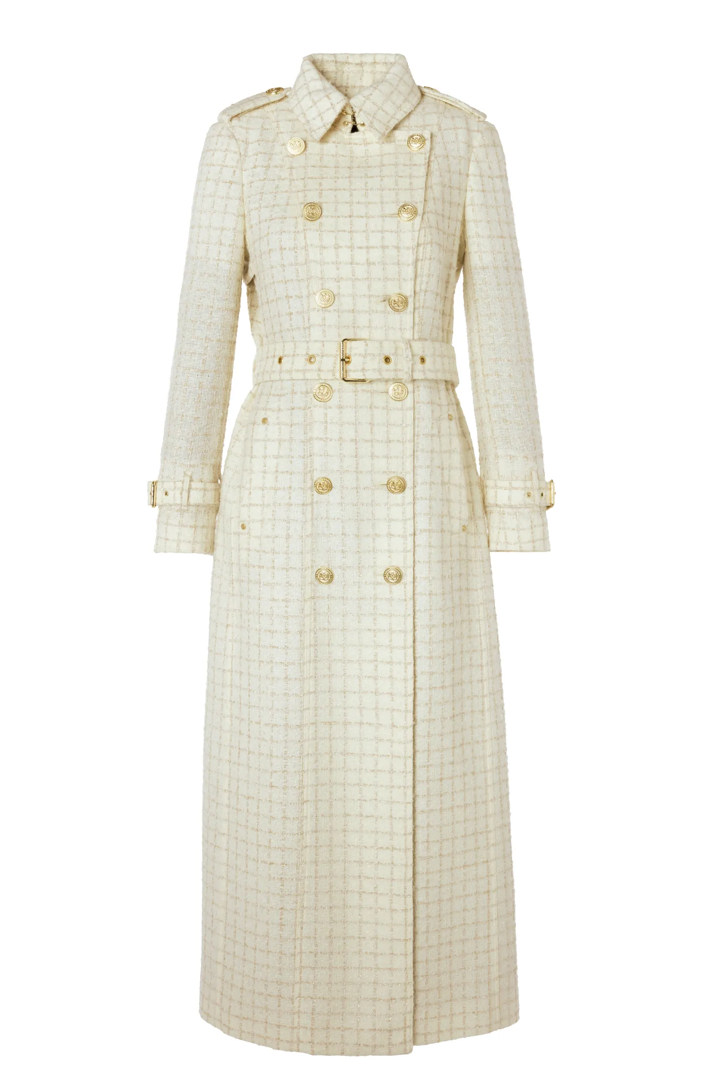 Full Length Marlborough Trench Coat (Ivory Sparkle Tweed)