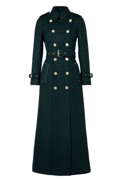 Full Length Marlborough Trench Coat (Emerald Houndstooth)