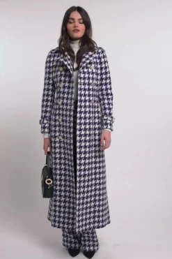Full Length Marlborough Trench Coat (Large Scale Navy Houndstooth)