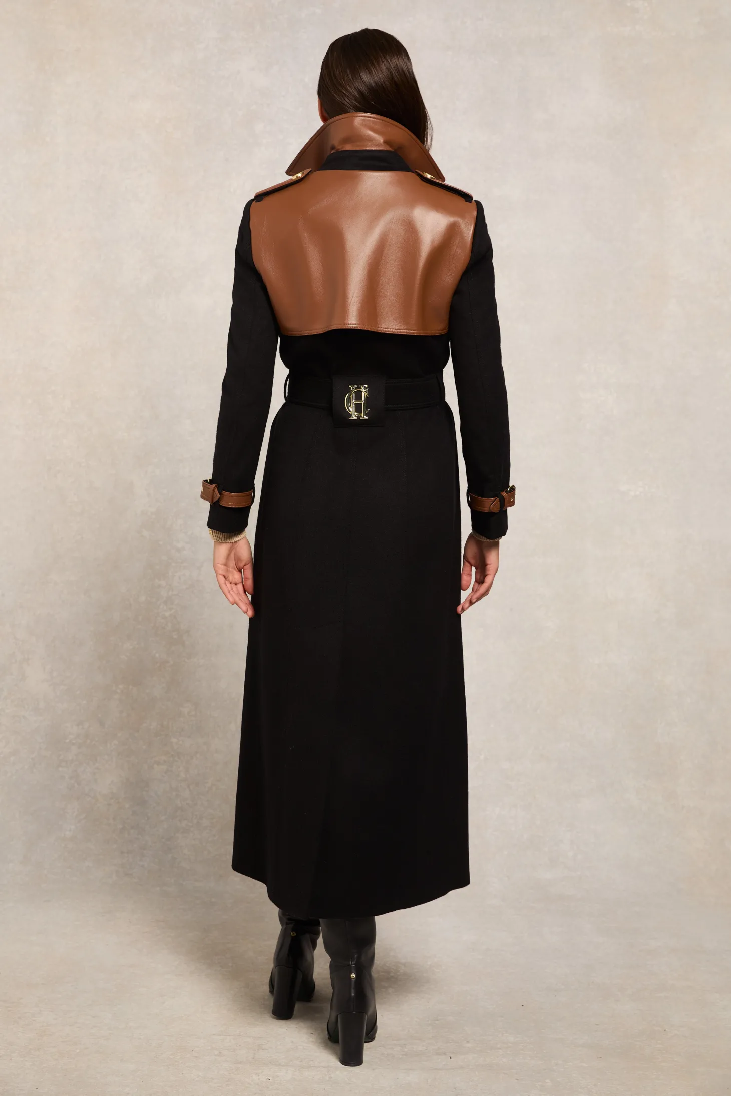 Full Length Marlborough Trench Coat (Soft Black Tan)