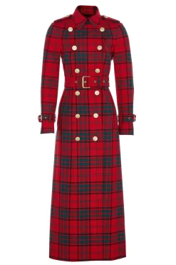 Full Length Marlborough Trench Coat (Red Tartan)