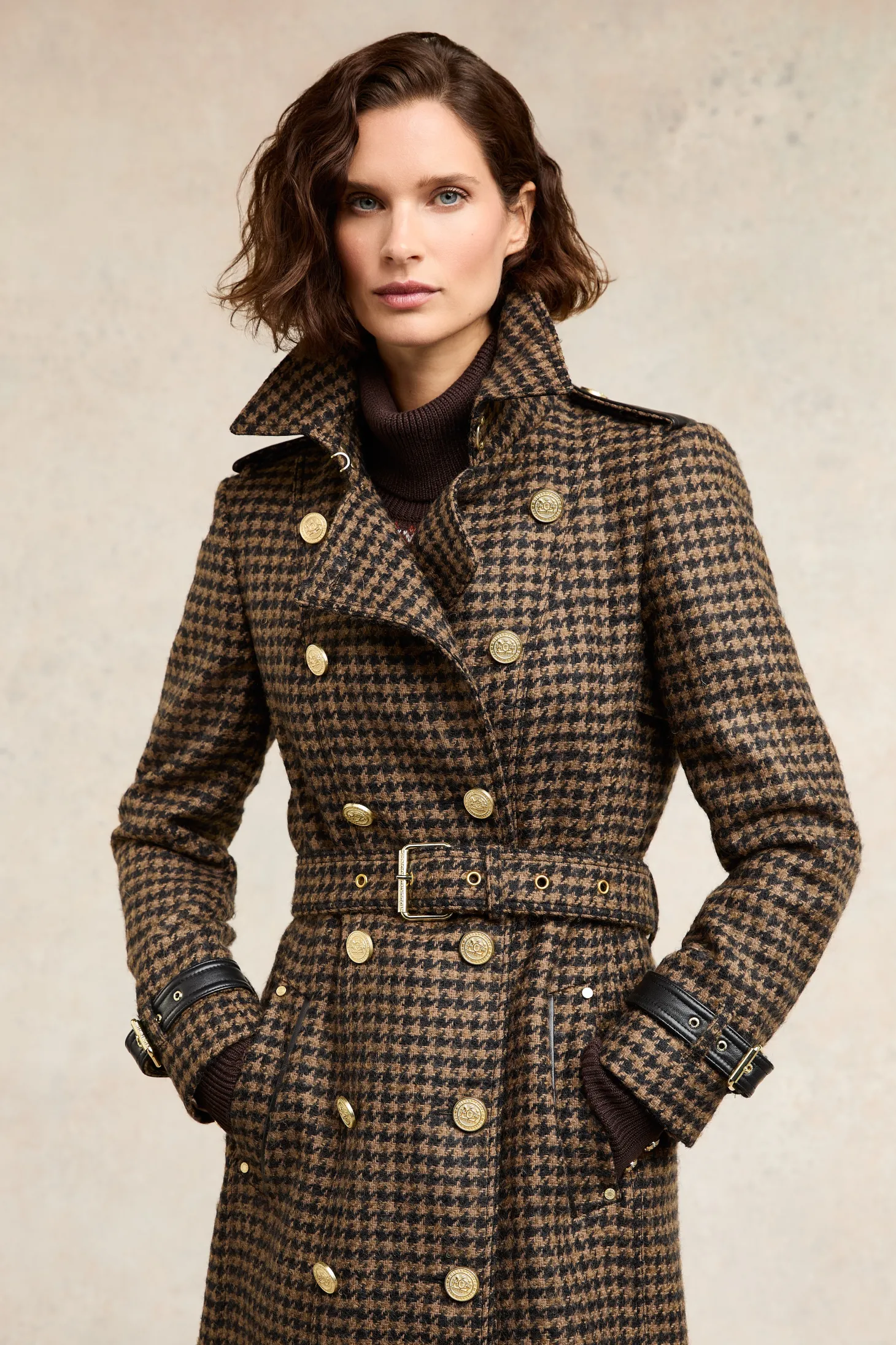 Full Length Marlborough Trench Coat (Chocolate Houndstooth)