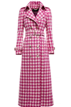 Full Length Marlborough Trench Coat (Hot Pink Large Scale Houndstooth)