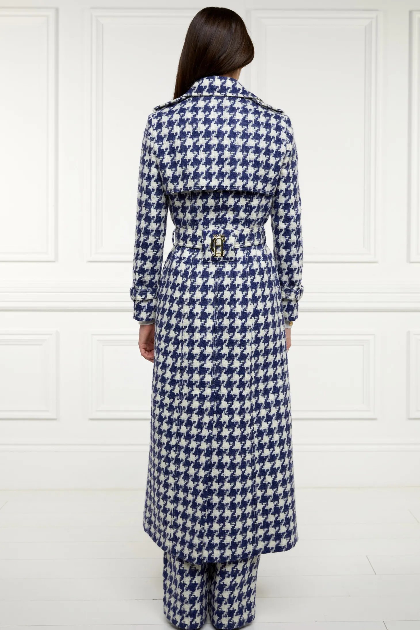 Full Length Marlborough Trench Coat (Large Scale Navy Houndstooth)