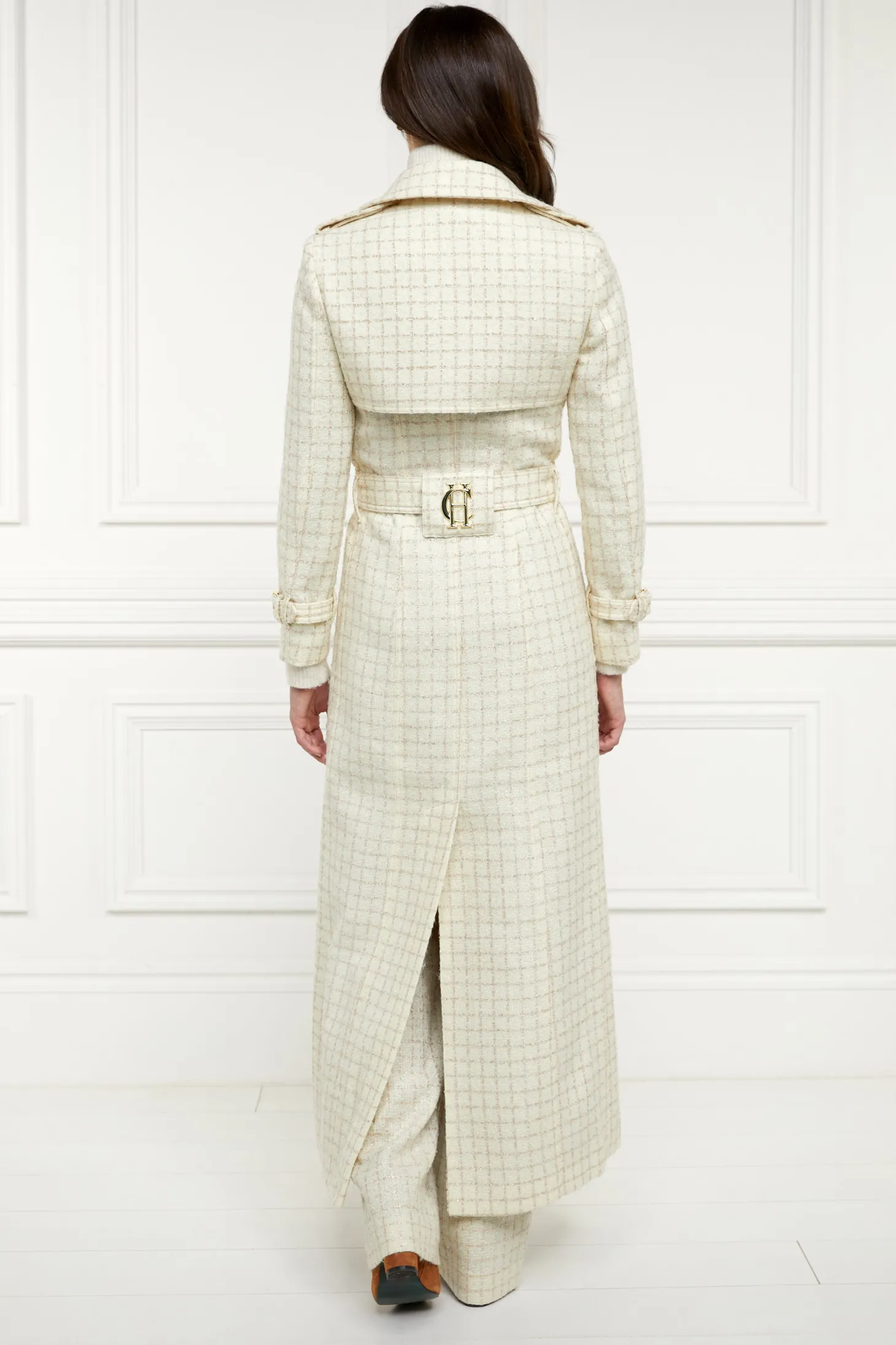 Full Length Marlborough Trench Coat (Ivory Sparkle Tweed)