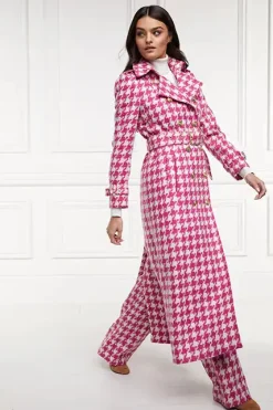 Full Length Marlborough Trench Coat (Hot Pink Large Scale Houndstooth)