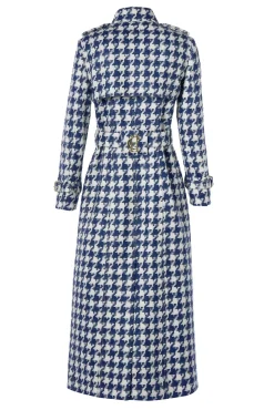 Full Length Marlborough Trench Coat (Large Scale Navy Houndstooth)