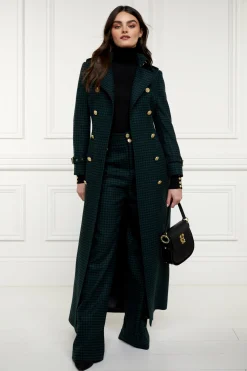 Full Length Marlborough Trench Coat (Emerald Houndstooth)