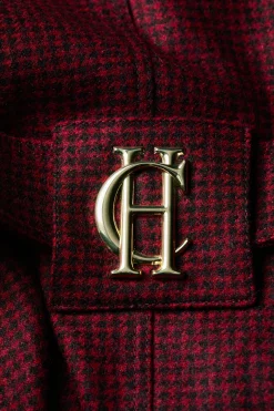 Full Length Marlborough Trench Coat (Red Houndstooth)