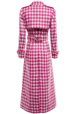 Full Length Marlborough Trench Coat (Hot Pink Large Scale Houndstooth)