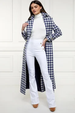 Full Length Marlborough Trench Coat (Large Scale Navy Houndstooth)
