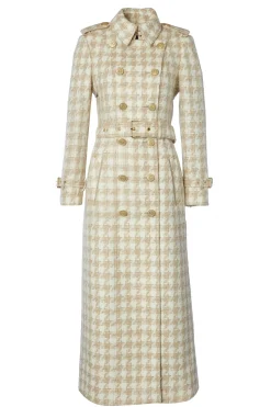 Full Length Marlborough Trench Coat (Camel Houndstooth)