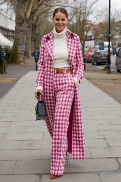 Full Length Marlborough Trench Coat (Hot Pink Large Scale Houndstooth)