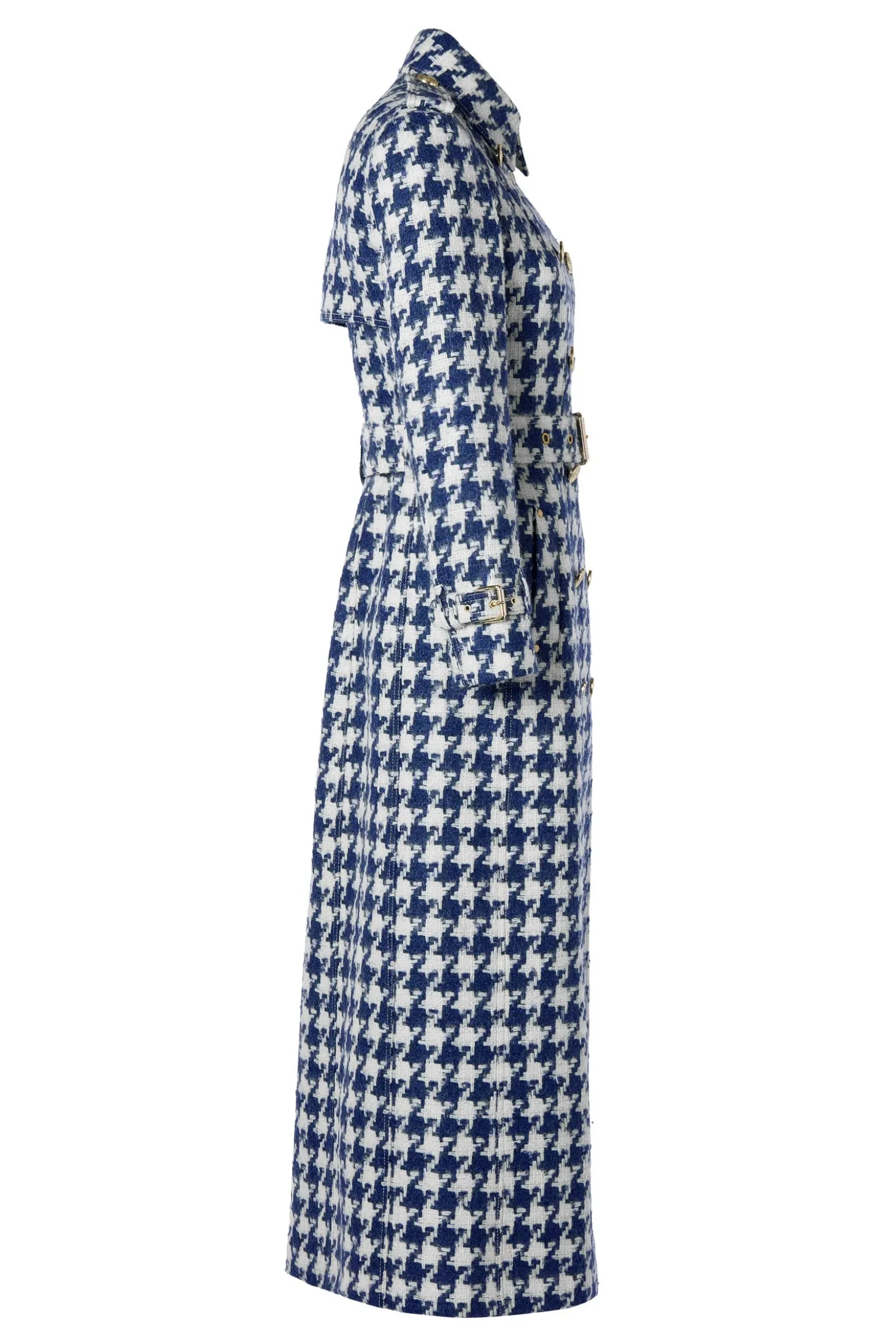 Full Length Marlborough Trench Coat (Large Scale Navy Houndstooth)