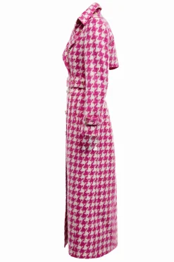 Full Length Marlborough Trench Coat (Hot Pink Large Scale Houndstooth)