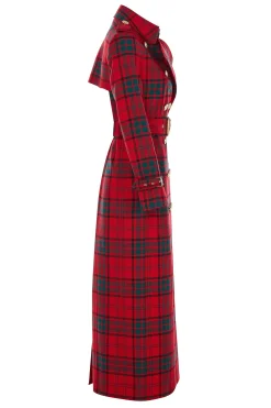 Full Length Marlborough Trench Coat (Red Tartan)