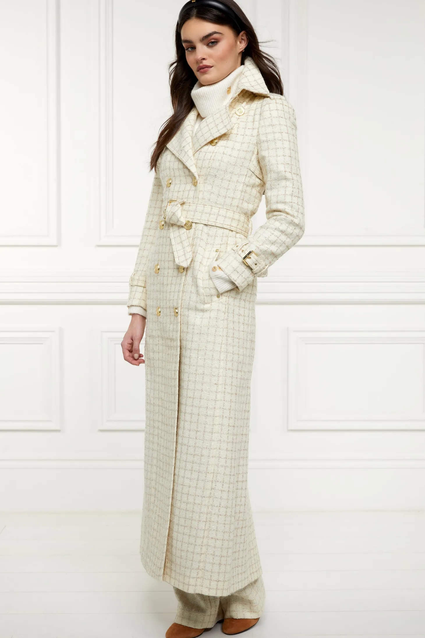 Full Length Marlborough Trench Coat (Ivory Sparkle Tweed)