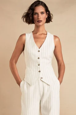 Hampton Waistcoat (Oyster Linen Pinstripe)