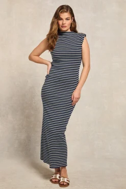 Harper Maxi Dress (Ink Navy Natural Stripe)