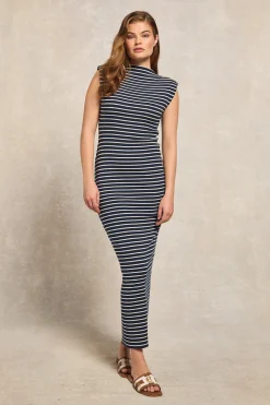 Harper Maxi Dress (Ink Navy Natural Stripe)