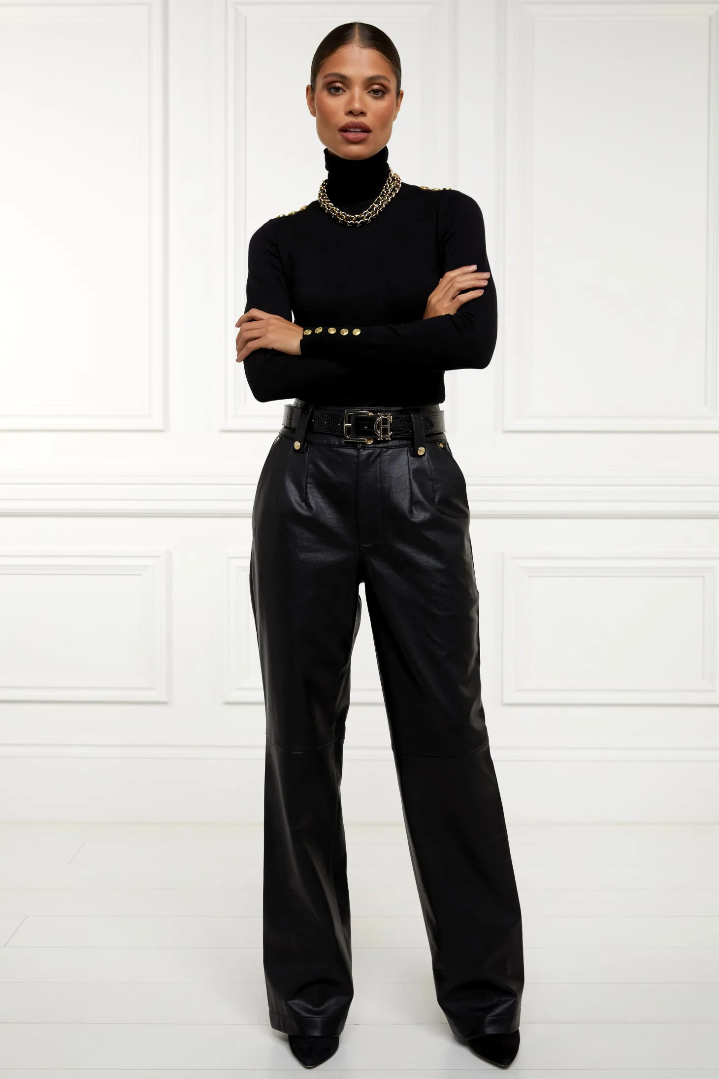 High Waisted Faux Leather Trouser (Black)