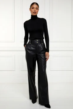 High Waisted Faux Leather Trouser (Black)