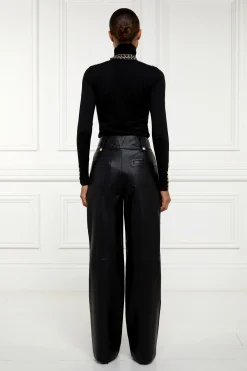 High Waisted Faux Leather Trouser (Black)