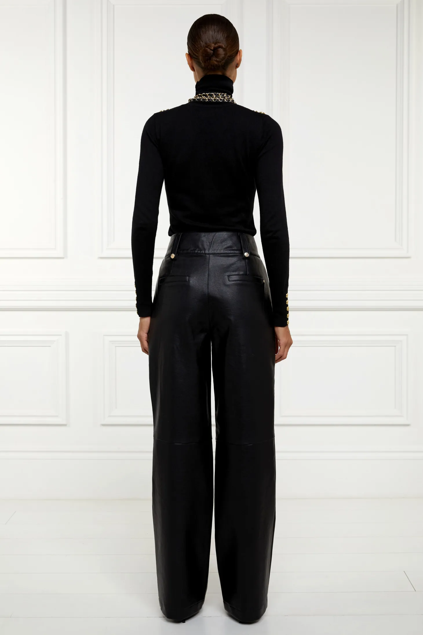 High Waisted Faux Leather Trouser (Black)