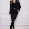 High Waisted Peg Trouser (Black Barathea Silver)