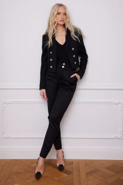 High Waisted Peg Trouser (Black Barathea Silver)