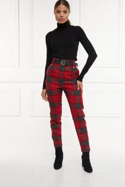 High Waisted Peg Trouser (Red Tartan)