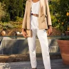 High Waisted Peg Trouser (Oyster Linen)