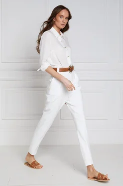 High Waisted Peg Trouser (Oyster Linen)