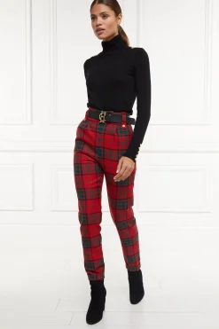 High Waisted Peg Trouser (Red Tartan)