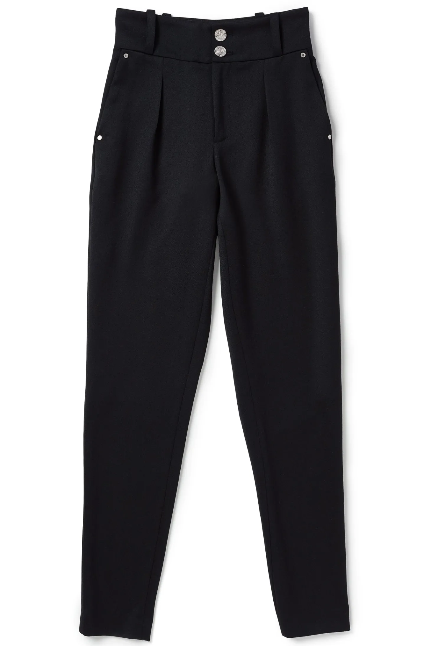 High Waisted Peg Trouser (Black Barathea Silver)