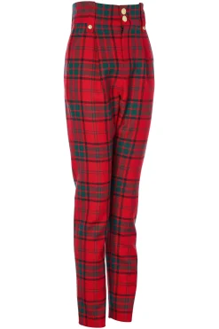 High Waisted Peg Trouser (Red Tartan)