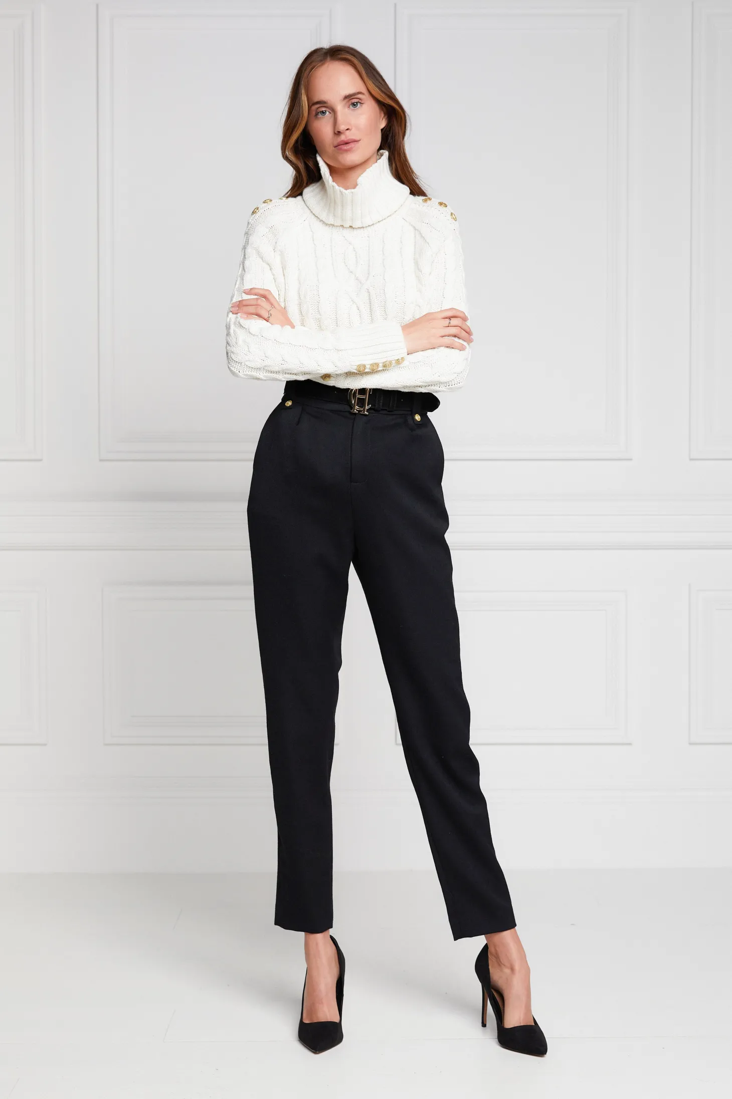 High Waisted Peg Trouser (Black Barathea)