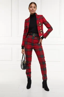 High Waisted Peg Trouser (Red Tartan)