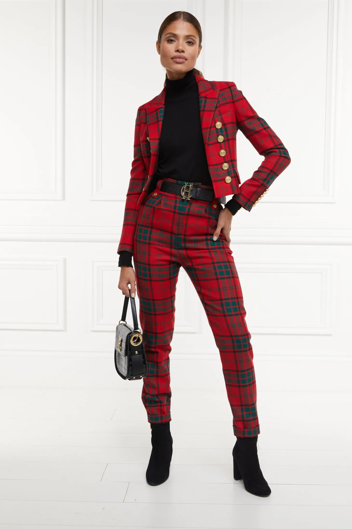 High Waisted Peg Trouser (Red Tartan)